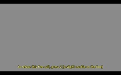 An image shows a video still with a solid gray background. Overlaid closed caption text, filled in yellow with a black outline, reads: “to refuse this call, press 2 [a slight crackle on the line].” This video is part of Total Running Time Site and represents another iteration of Pulses, exploring the interplay of captions and sound.